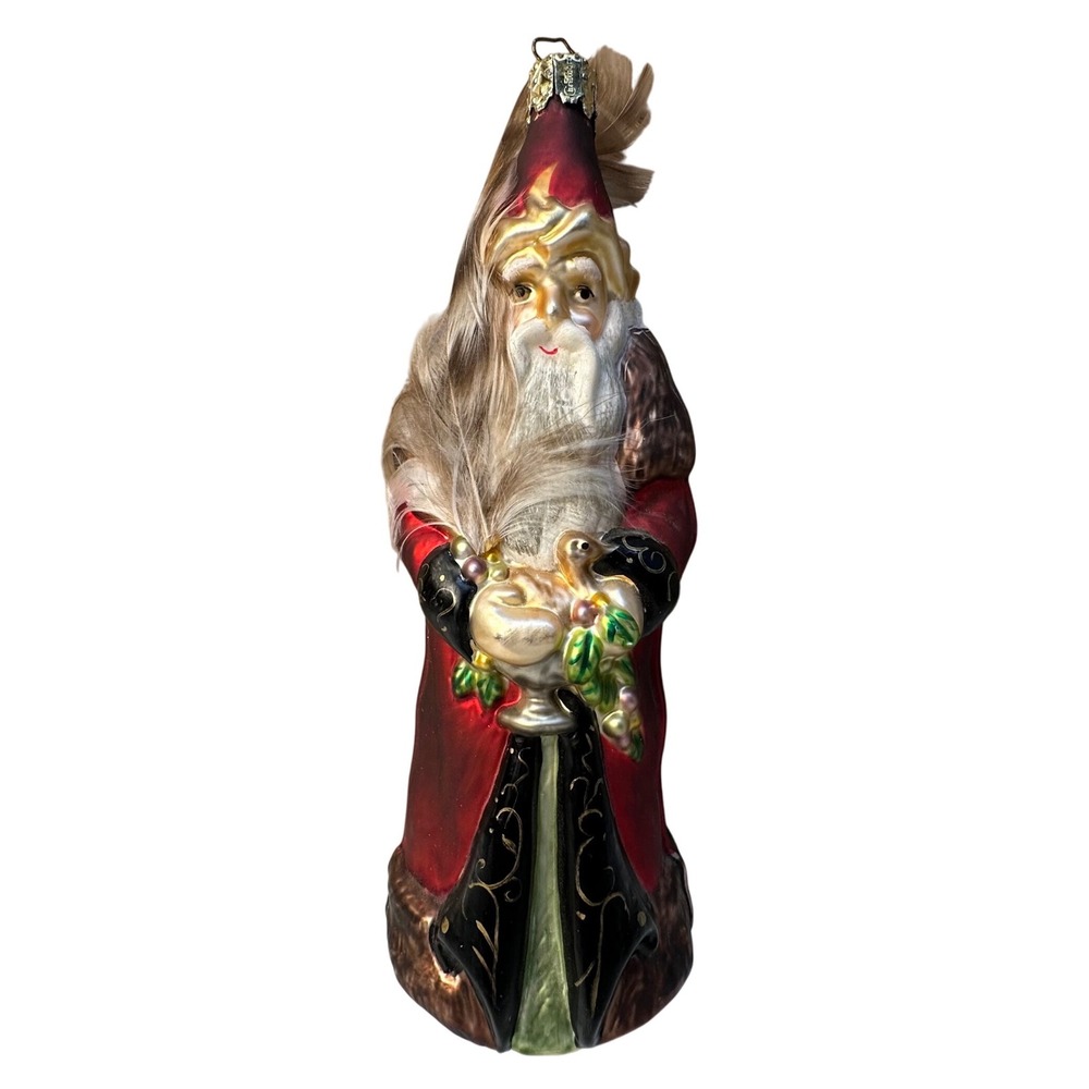 Christborn Germany Blown Glass‎ Ornament Santa/Wise Man w/Feather 6.5"
